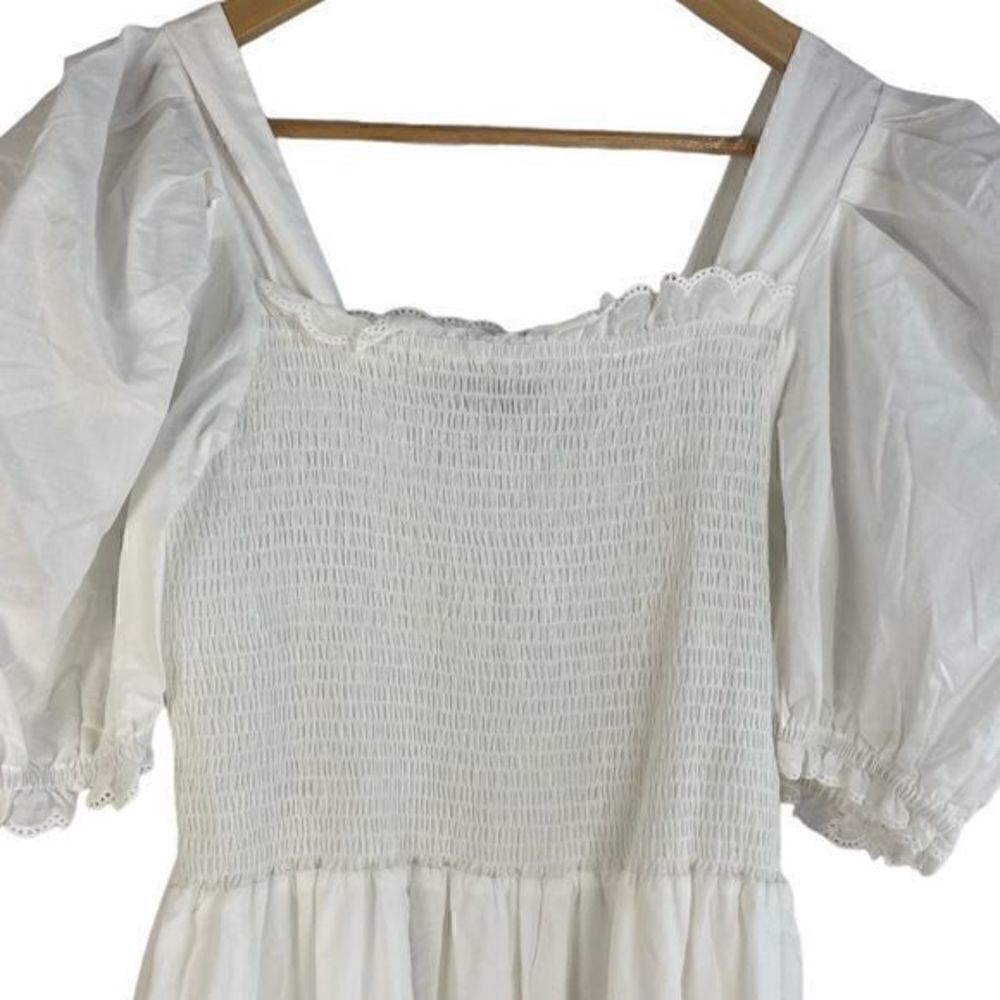 New Sister Jane Coastland Petal Midi Dress Puff Sleeve Tiered Ruffle S White - Picture 7 of 12